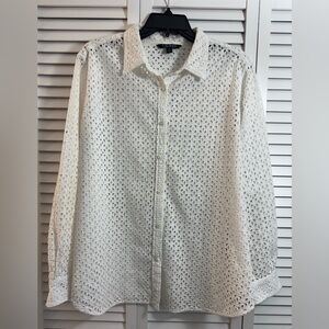 Women’s Ralph Lauren White Cotton Eyelet Long Sleeve Button Up Shirt  2X